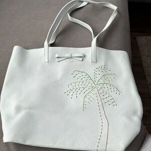 Elegant soft blue Tote Bag with Palm Tree Design- Kate Spade